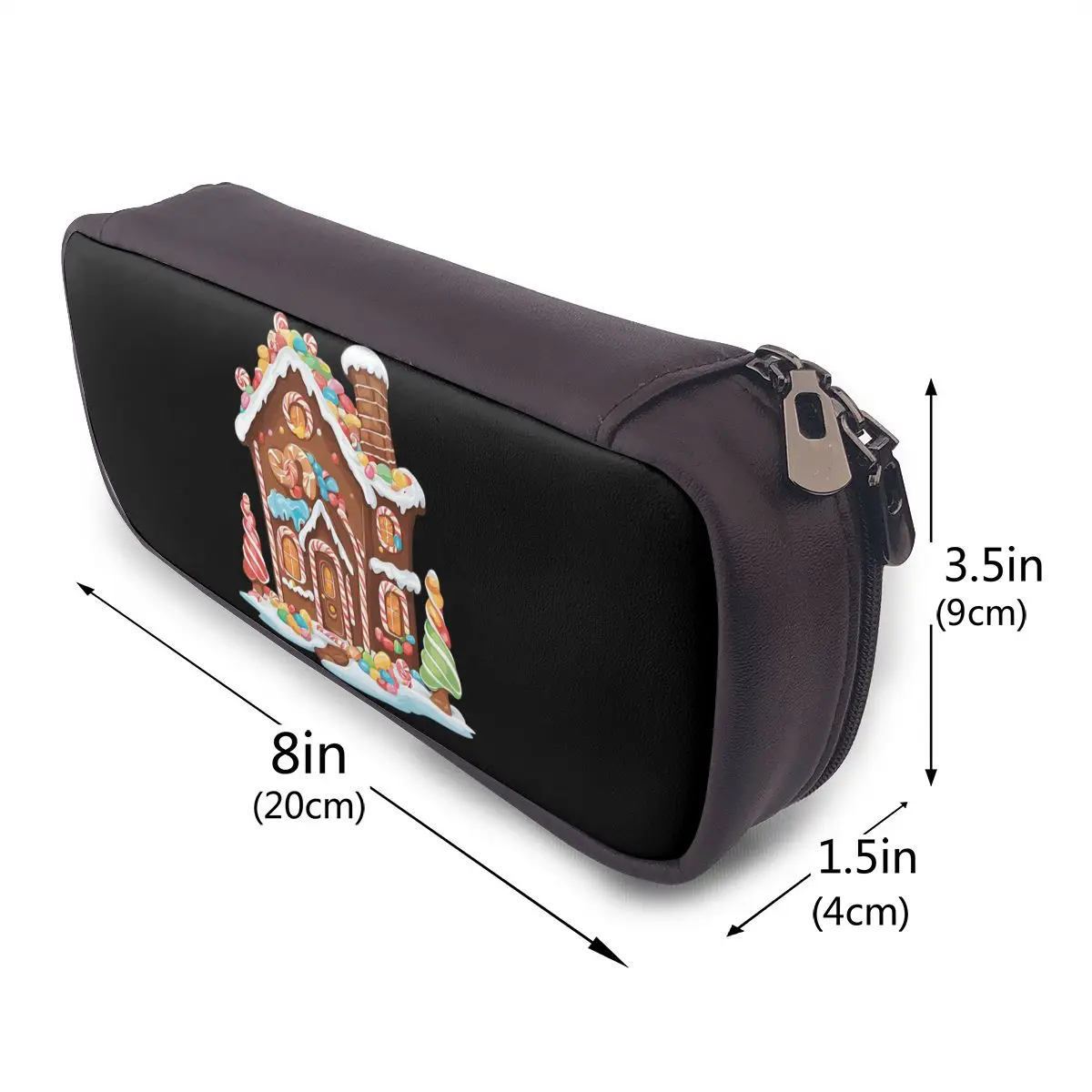 Whimsical Gingerbread House Full Of Joy Leather Pencil Case for Boys Girls Pen Box Pencil Bag Stationery Supplies Pen Holder Bag