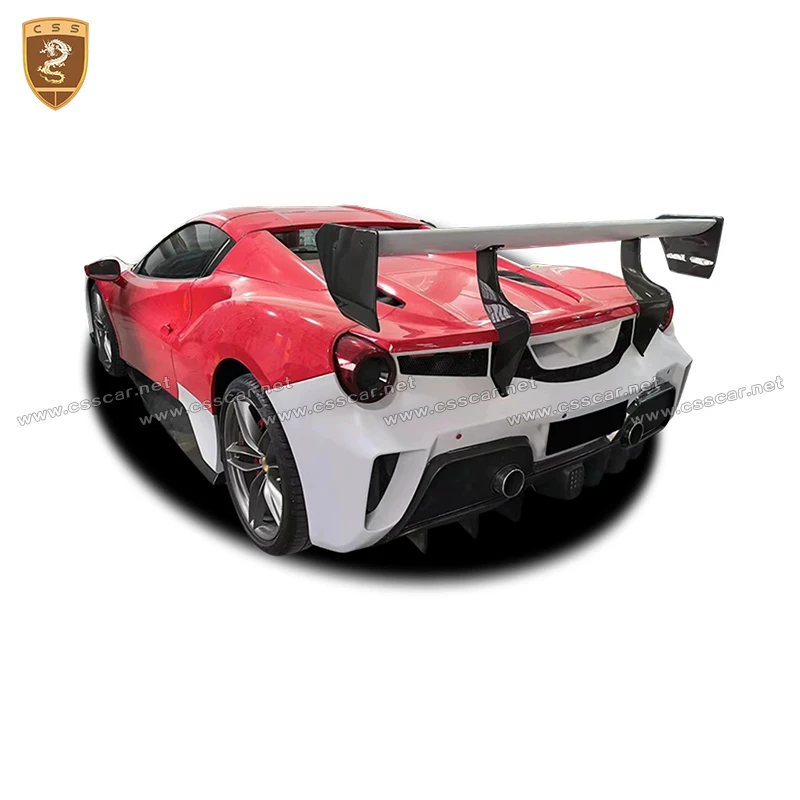 Car Front Rear Bumper Surrouding Guard Assembly For Ferrari 488 upgrade Challenge Racing Style Engine Bonnet High Spolier Wing