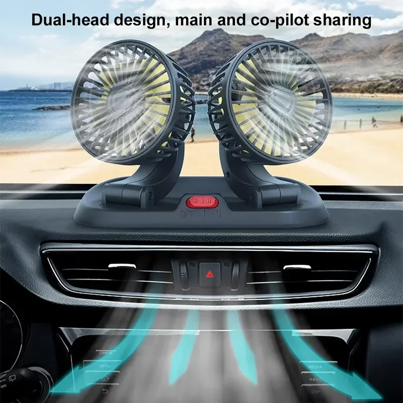Car 5V 12V 24V Fan Cooling Car Fan Dual Head Usb Car Fan 2 Speeds Adjustable Auto Cooler Air Fan Car Accessories Wind Regulation view 4