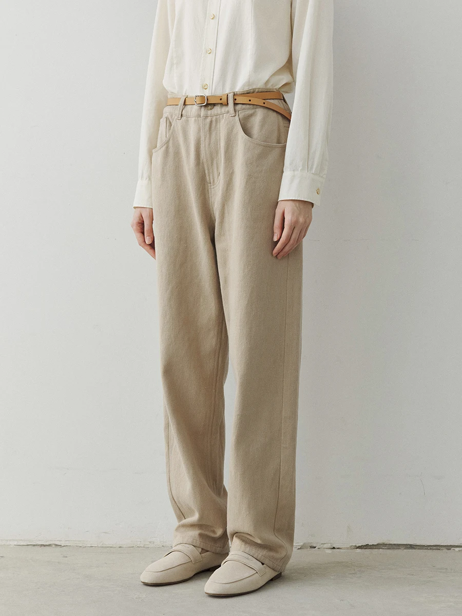 

Original Design Heavyweight Han Han Organic Cotton High Waist Loose Long Pants Light Khaki Straight Leg Casual Trousers for W...