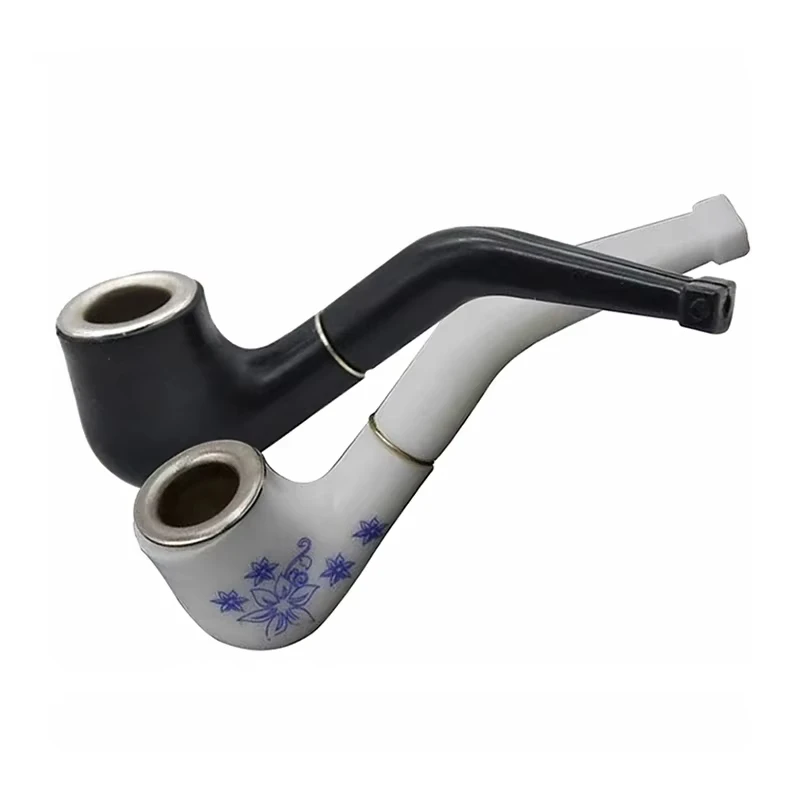

Handheld Blue White Pattern Ceramic Pipe Resin Bent Pipe Smoking Filter Herb Grinder Portable Cleaning Smoke Pipe Cigarette Tool