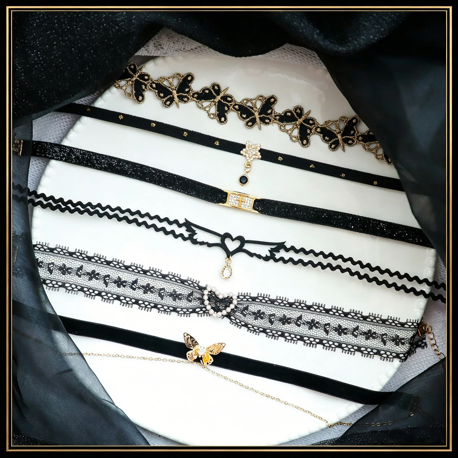 Choker Necklace Black Lace Black Gold Era Dark Pure Alluring Women Elegant Alloy Lightweight Daily Party Travel Gift New