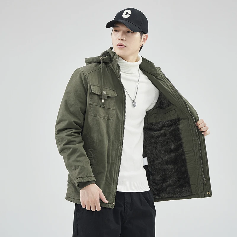 

Casual Fashionable Autumn Winter Fleece Lined Jacket Three Colors L-4XL Sizes Handsome Outerwear Comfortable Regular Length