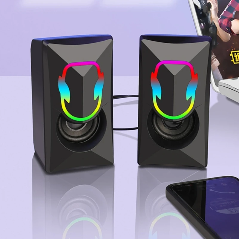 USB-Lautsprecher, 3,5-mm-Anschluss, Desktop-Stereo-Sound, Musik, RGB-Licht, Spiellautsprecher K1KF