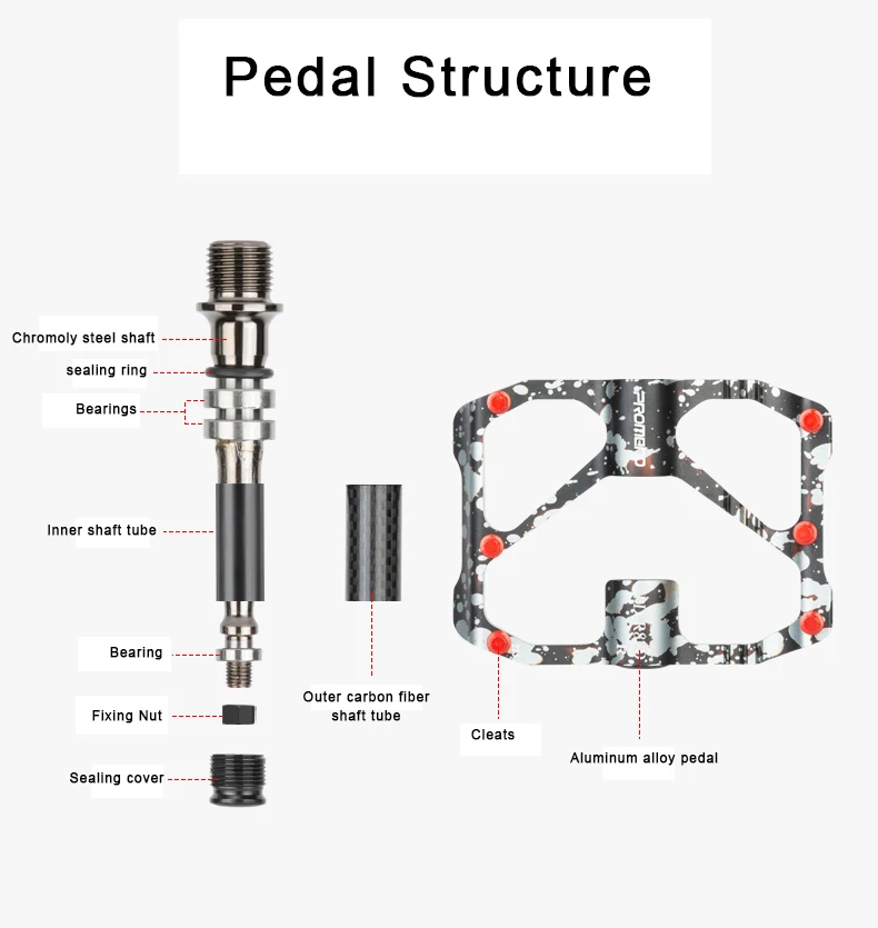 PROMEND MTB-Pedale, ultraleicht, 3-Lager-Pedal, Rennrad, spritzwassert, buntes Kohlefaser-Achsenrohr, Pedal, Fahrradzubehör – Detail 6