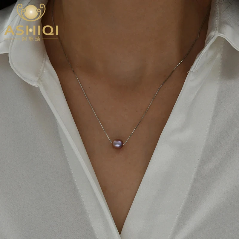 

ASHIQI Trendy Natural Freshwater Pearl Pendant Necklace for Women 925 Sterling Silver Chain Jewelry