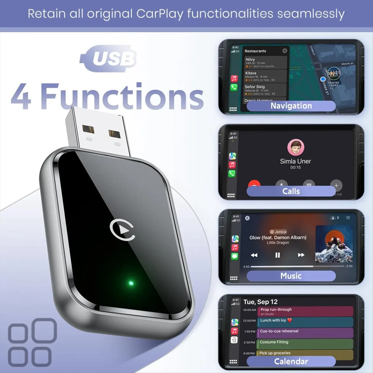 A64I Wireless CarPlay Adapter for , Convert Wired to Wireless, Mini Size, USB & USB-C, No Delay