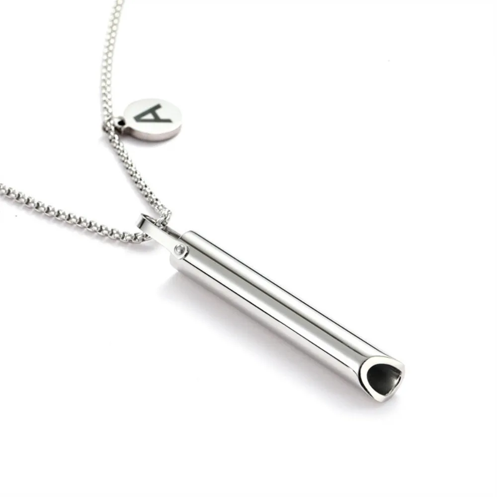 Stainless Steel Meditation Whistle Pendants with Letters To Regulate Breathing Relieve Anxiety Quit Smoking Assistance Necklace