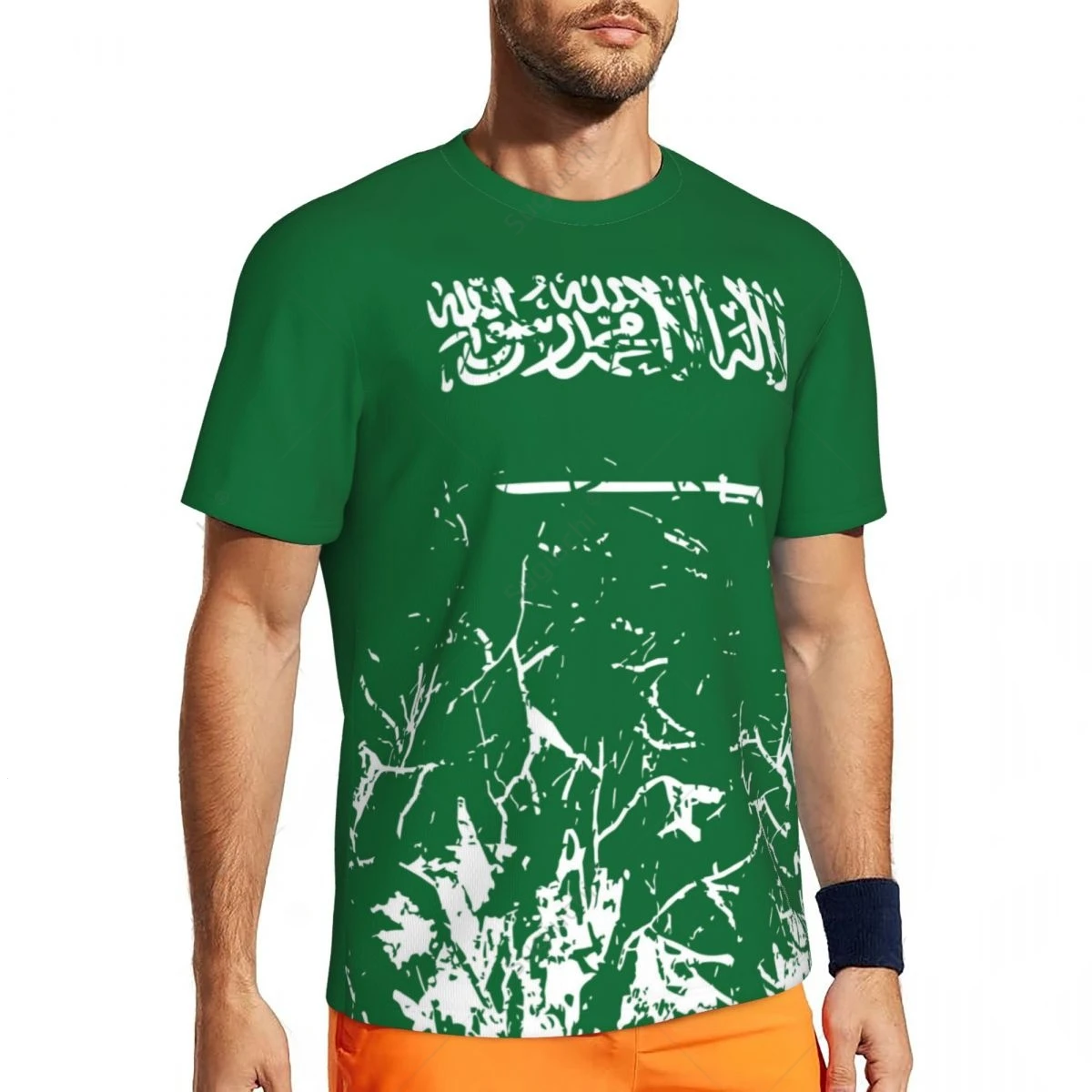 Saudi Arabia Flag T-shirt 3D Printed Men\'s and Women\'s Running Bike Sweatshirts Casual Tops Mesh Fabric Material T-shirt