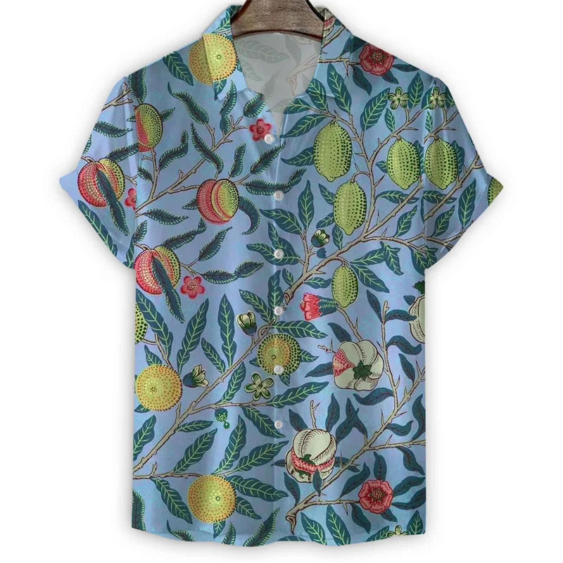 

Vintage Plants Flower Leaf 3d Print Shirt Men Summer Hawaiian Shirts Street Beach Short Sleeves Tops Lapel Button Aloha Blouse