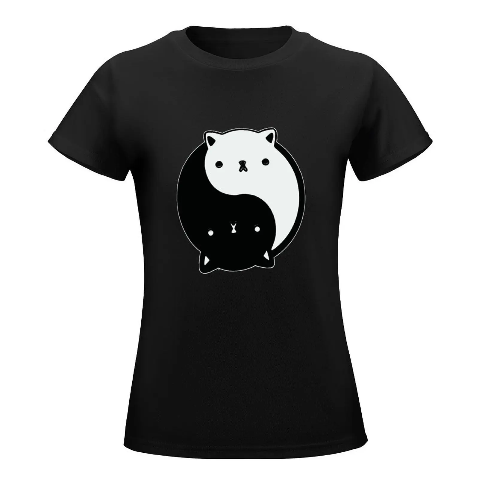 Cute Cat Yin Yang Kawaii Tshirt T-Shirt tops vintage clothes black t shirts for Women