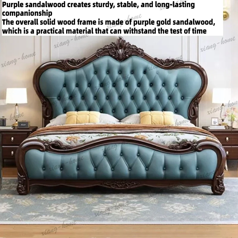 LJY 180x200cm Wooden Double Bed High-end Composite Leather Headboard Bed 2 People King Size Frame Nightstand Queen Hotel Furnitu
