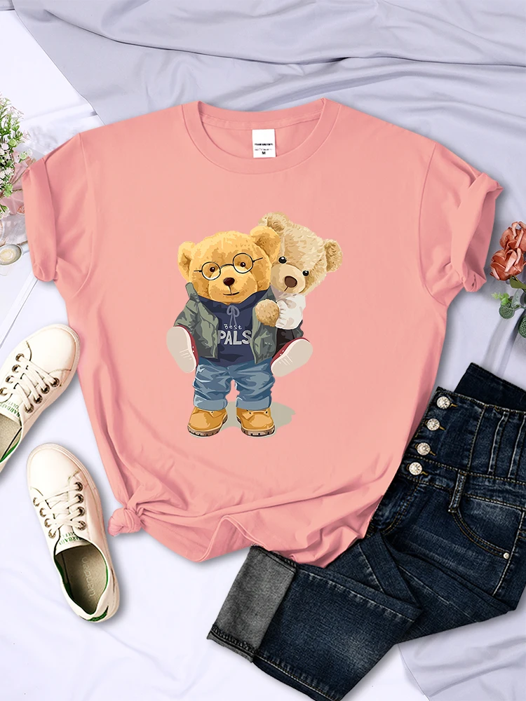 We Are Best Friends Teddy Bear T Shirt Women Summer Breathable Tops Street Vintage Casual Short Sleeve Sport Aesthetic Tshirt