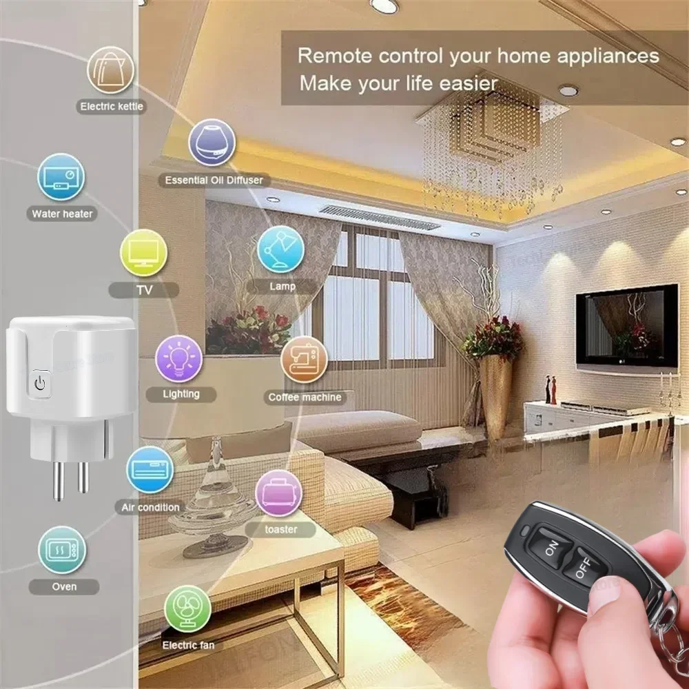 220V 16A Tuya EU WiFi Smart Plug Socket 433 MHZ Rf Wireless Remote Control with Power Monitoring Voice Control Smart Life APP
