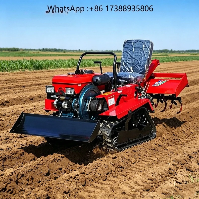 Tracked  Garden Tiller 5-Tool Set Rotary Tilling Dozing Ditching Weeding Backfilling for Farm Hillside Orchard