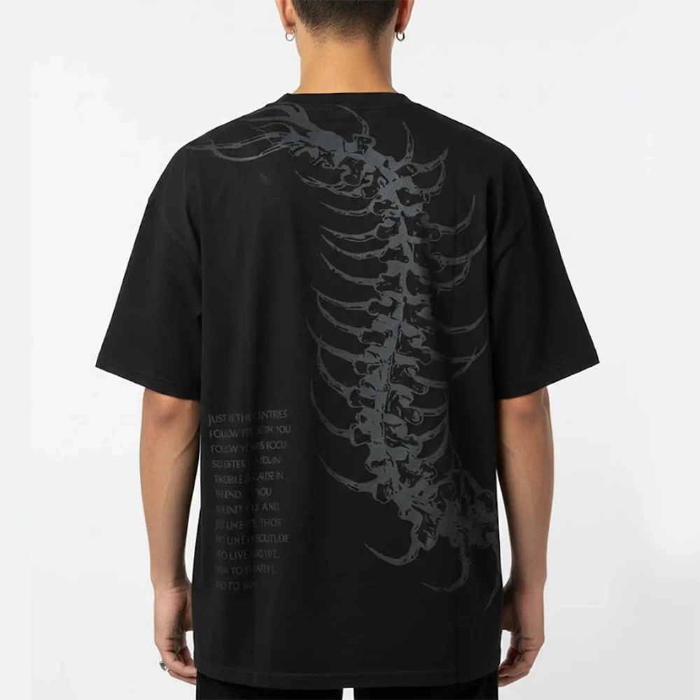 Dark Centipede Skeletal Graphic Print T-shirt Unisex Short-sleeved Hip Hop Retro Street Y2K Casual Fashion Quality Tops Clothing