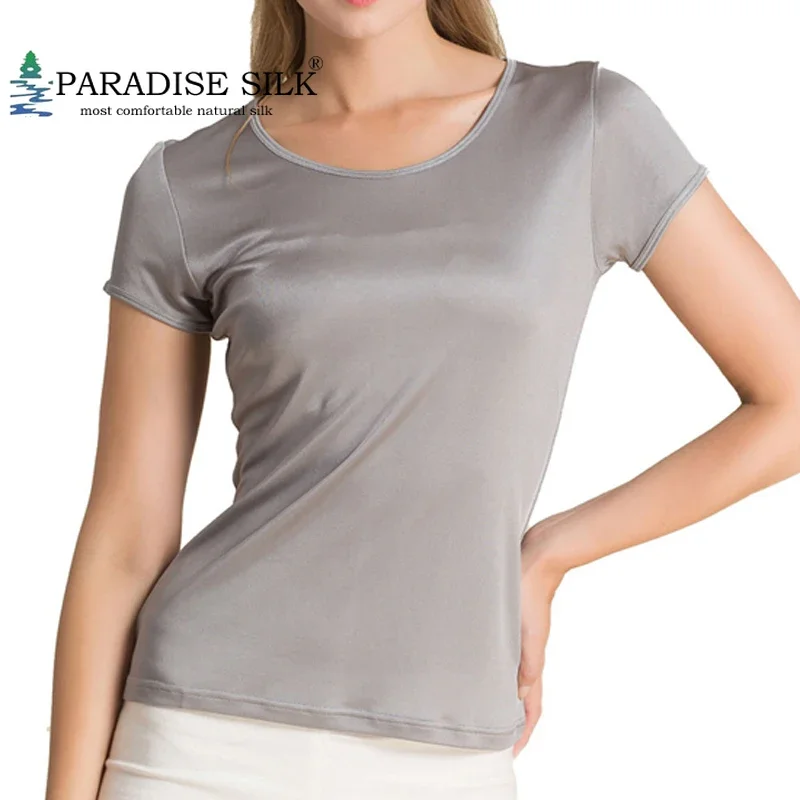 Women's Short Sleeve 100% Pure Silk Knitted Round Neck T-Shirts Top Size L XL XXL XXXL