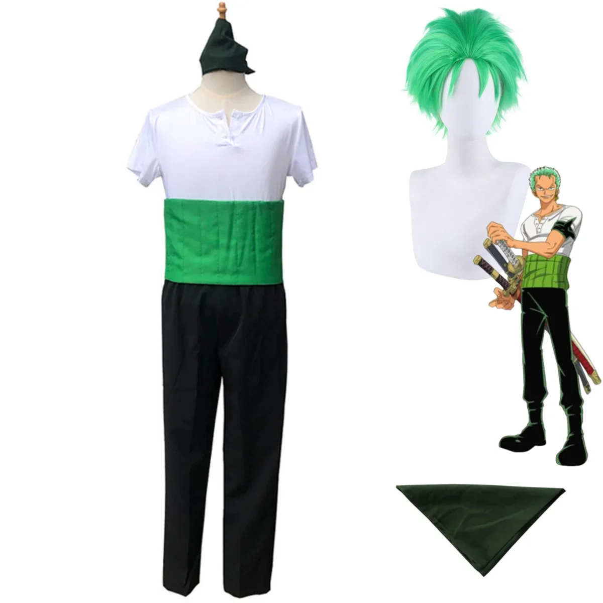 Live Action Movies Roronoa Zoro Cosplay Costume Kuni Country Pirate Hunter Wig White T-shirt Man Christmas Halloween Suit