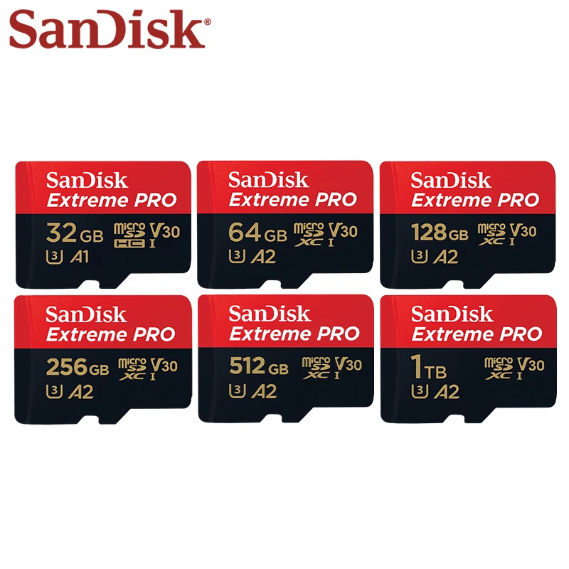 Карта памяти SanDisk Extreme PRO microSDXC V30 A2 Micro SD, 32 ГБ, 64 ГБ, 128 ГБ, 256 ГБ, 512 ГБ, 1 ТБ, флеш-карта TF до 200 Мб/с