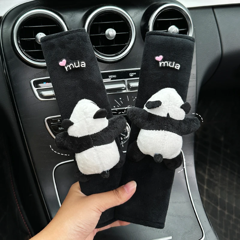 Car Seat Belt Shoulder Cover Cute Panda Children Neck Plush Protective Cover Interior Decoration Supplies