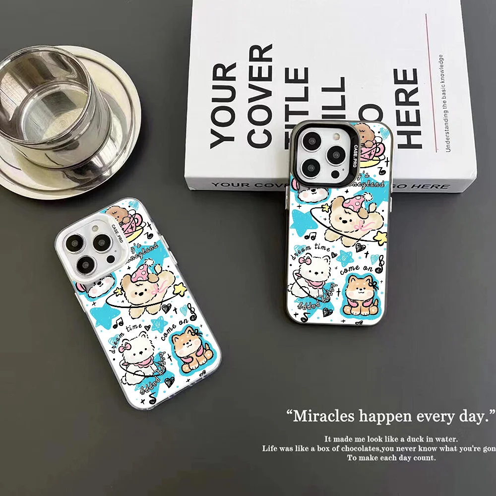 Cute Cartoon Animals Phone Case IMD Color Silver Shell For IPhone 16 15 14 13 12 Pro Max Plus