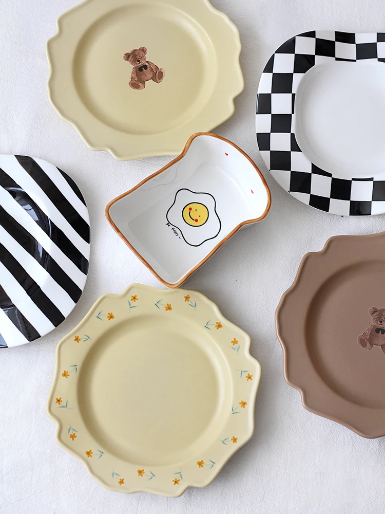 

Cartoon Cerc Plate Underglaze Color Breakfast Di Home Use Single Person Meal round ape Deep 2cm Simple Home Living
