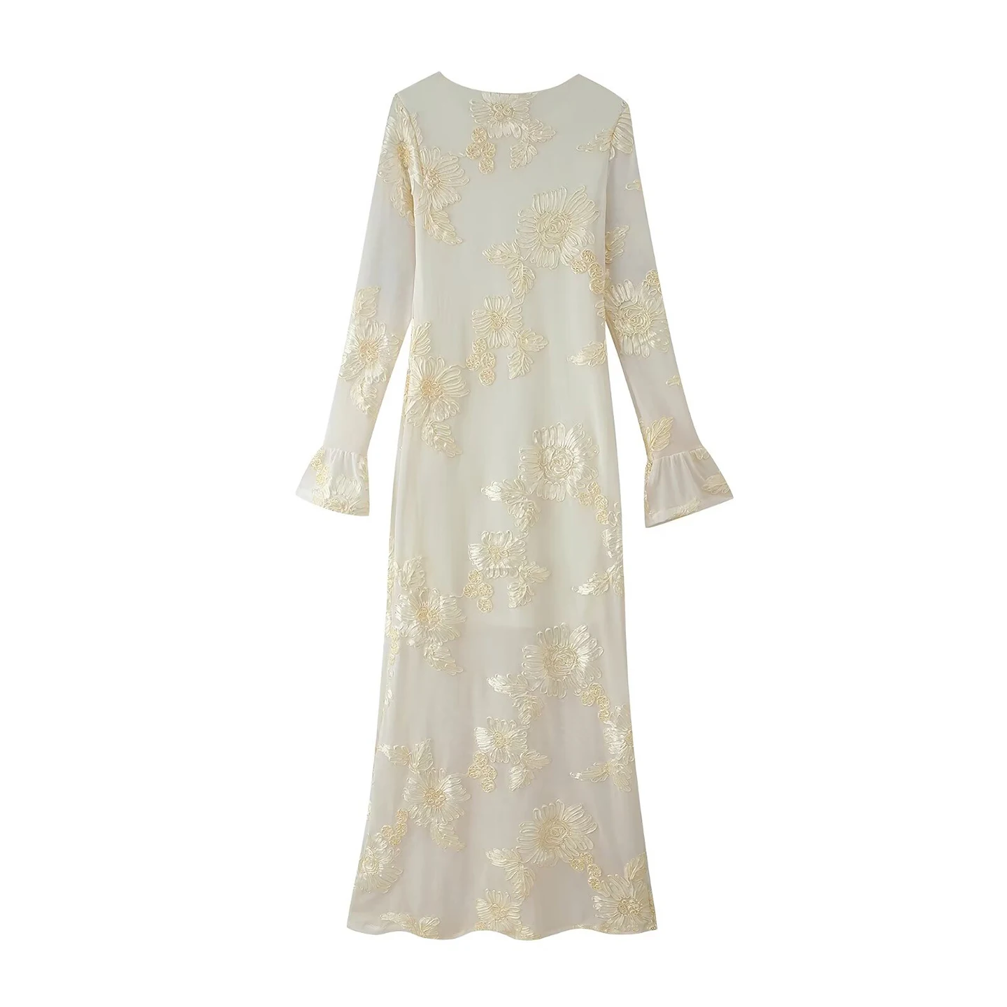 Ele Tee-Color Bell Sve Bodycon Dr Z Women's Faion Sle Slim Fit Wrap around Midriff Gown โพลีเอสเตอร์ไฟเบอร์