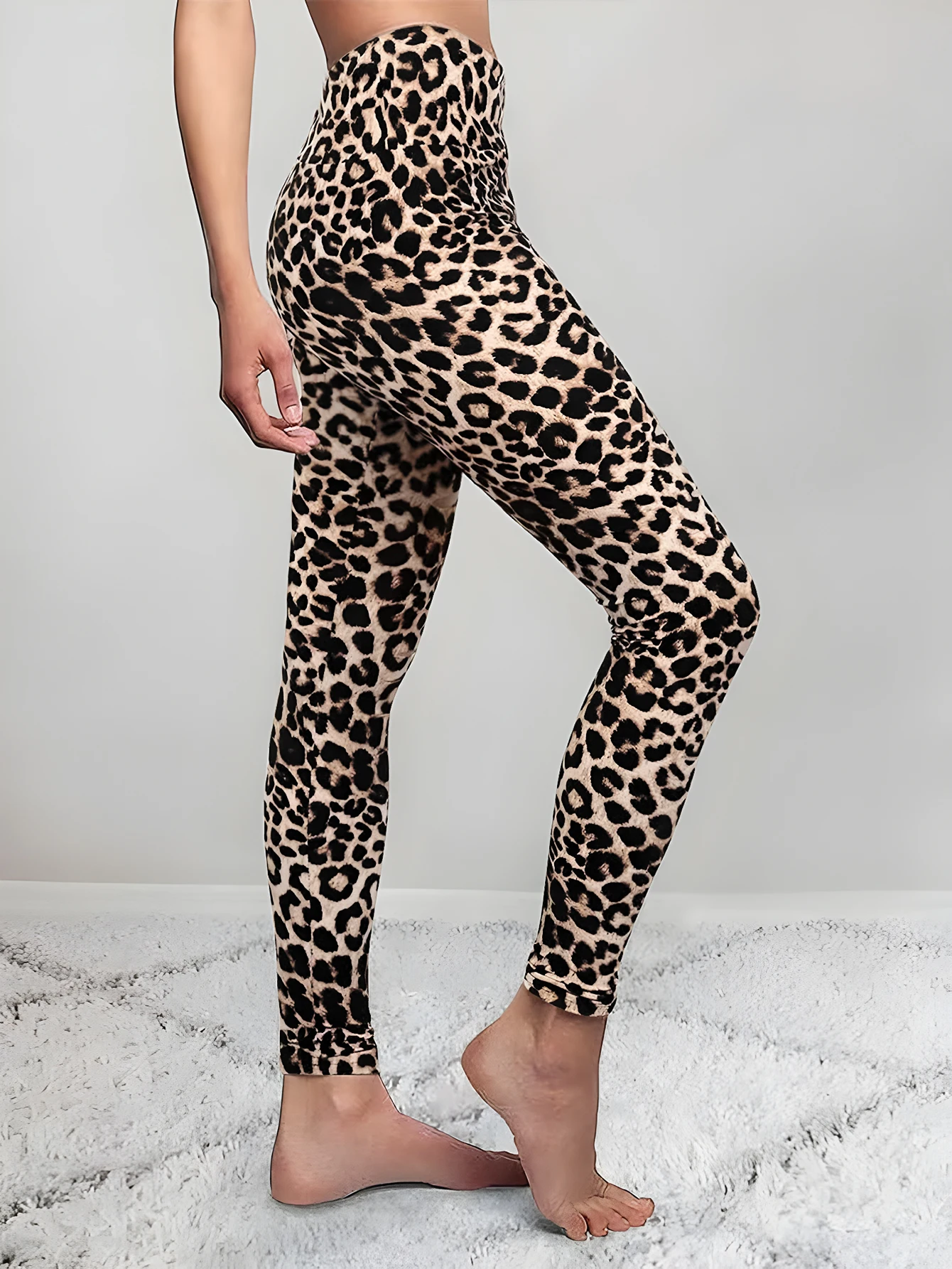 Printed leopard print leggings for women high-waisted yoga fitness elastic quick-drying tight running nine-point pants