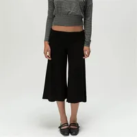 Women Fold Over Waist Gaucho Pants Low Rise Cropped Wide Leg Capri Pants Summer Foldover Culottes Yoga Pants Pajama Bottoms 4