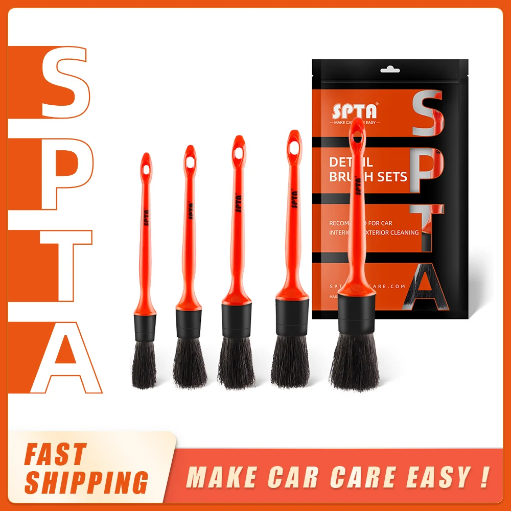 (Single Sale) SPTA Handle CarDetail Brush with Natural Boar\'s Hair Vehicle Interior Cleaning for Seat, Dashboard, Air Outlet