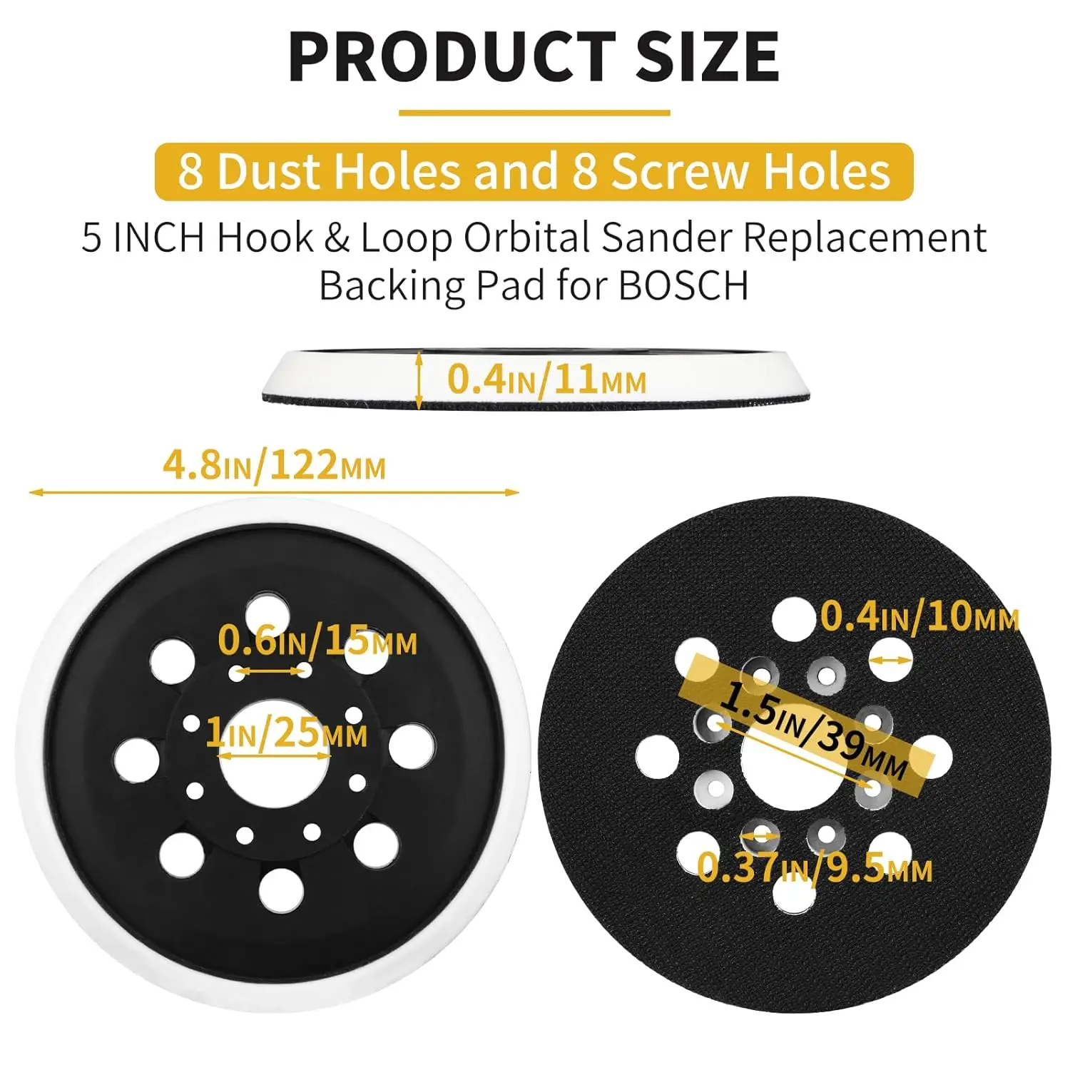 Gancho e Loop Substituição Placa de Apoio, 5 ", 123mm, Compatível com ROS20VS, GEX12V, GEX18V, Lixadeira Orbital Aleatória