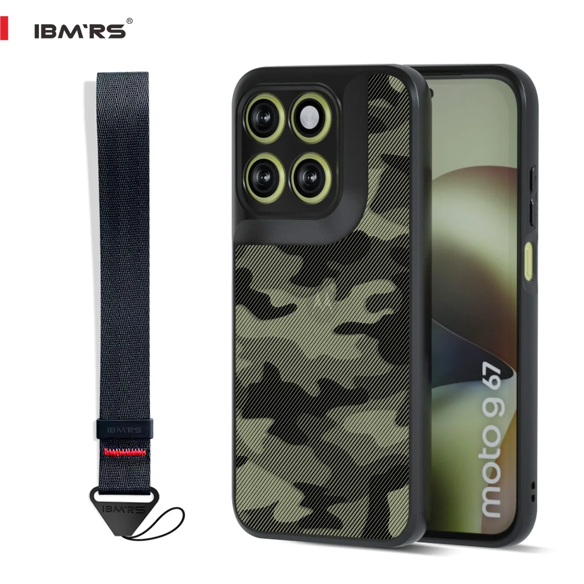 IBMRS Camo Case for Motorola MOTO G67 G77 Military Grade Shockproof Heavy Duty PC TPU Dual Layer Case with Wrist Strap