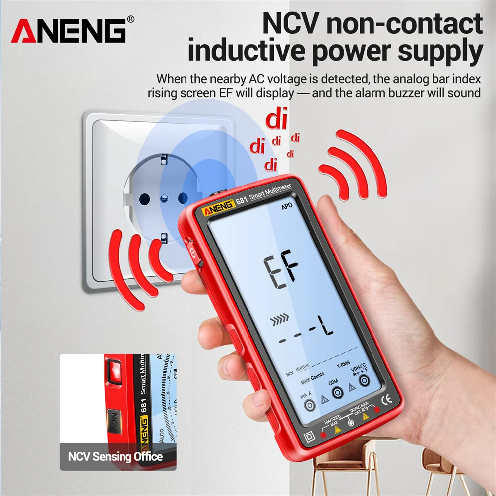 Imagem -03 - Aneng 681 Inteligente Anti-burn Recarregável Multímetro True Rms Multímetro Testador de Tensão hz Ohm Diodo Medidor com Tela Lcd Bainha