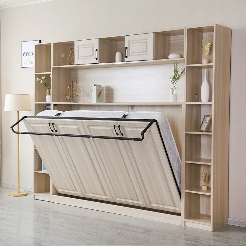 Household small apartment invisible bed wardrobe integrated rollover bed bedroom study multi-functional wardrobe wall bed