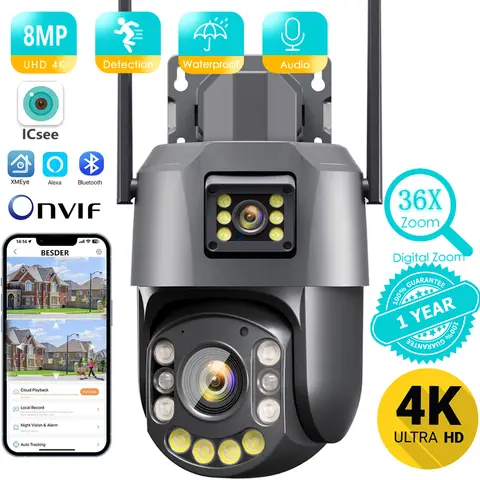4K PTZ 카메라 Wifi 듀얼 렌즈 6MP 야외 감시 36XOptical 줌 카메라 495M 초장거리 IR 비전 거리 ONVIF 보안
