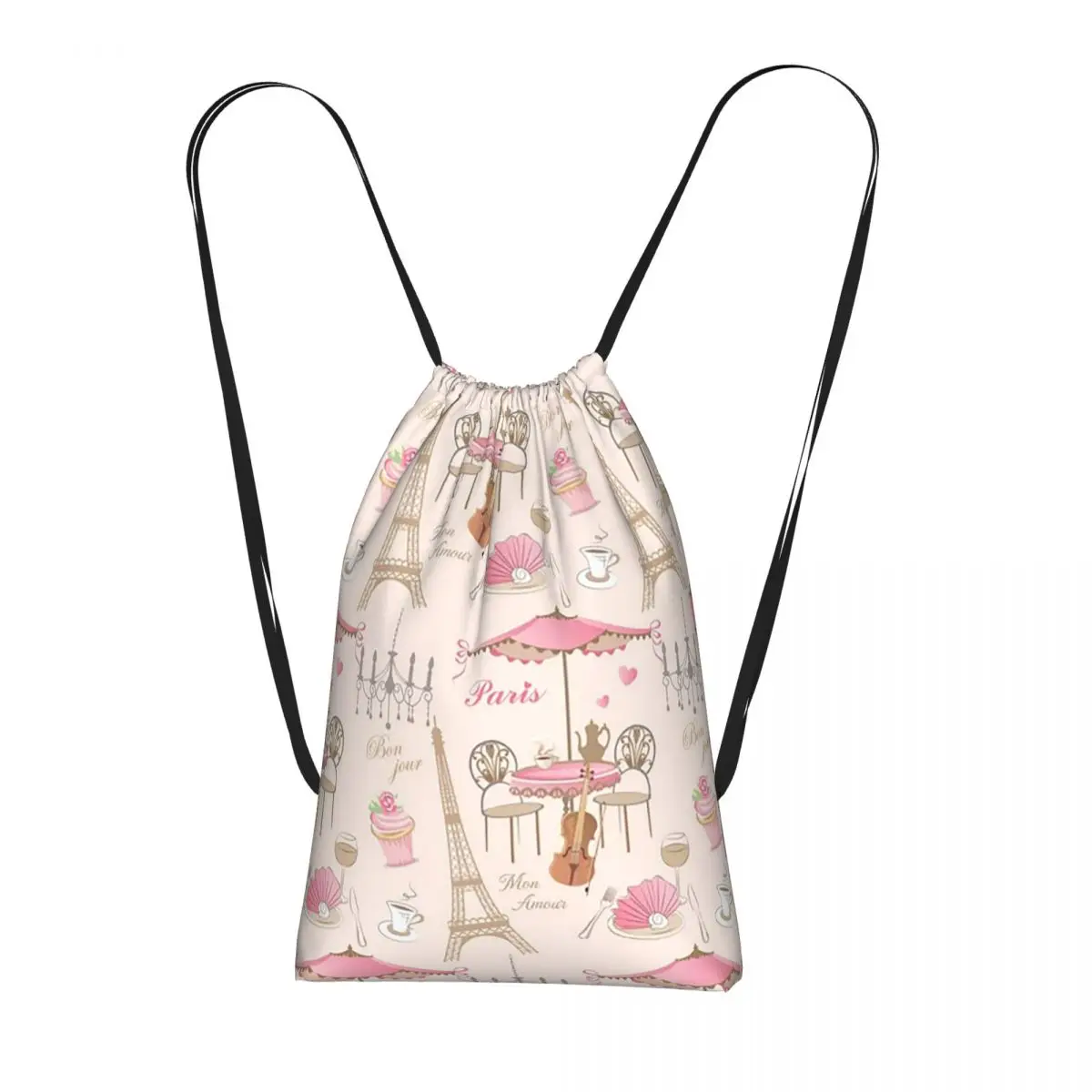

Romantic Paris Eiffel Tower Design Backpacks Portable Drawstring Bags Shoes Bag Book Bags for Man Woman Students
