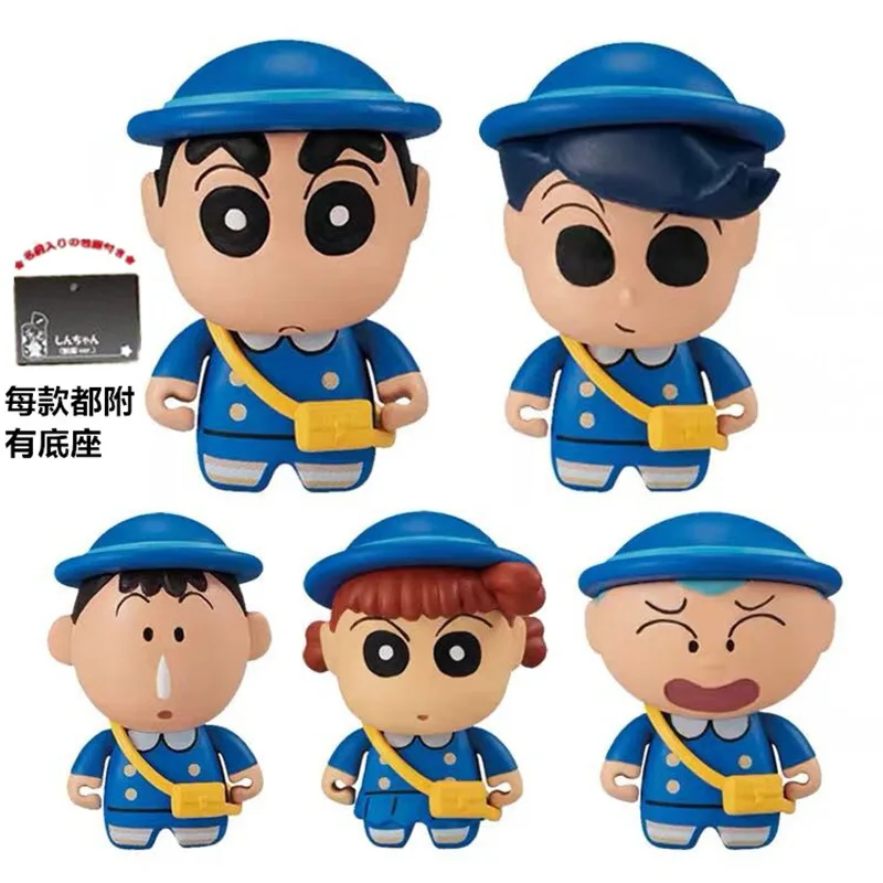 5Pcs Crayon Shin-chan Kindergarten Uniform Kawaii Action Figure Handmade Model Toy Cute Doll Kids Collectible Ornaments