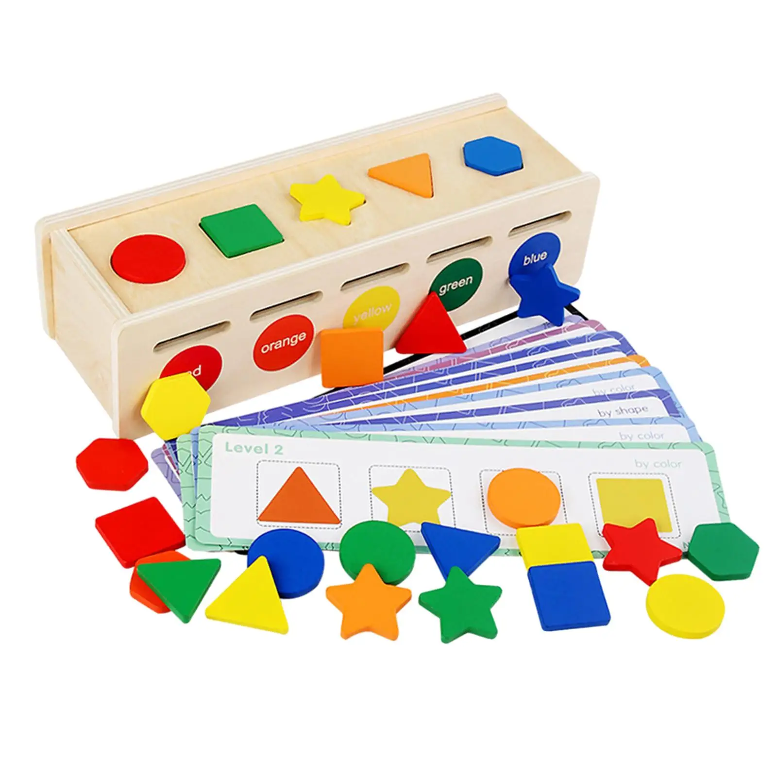 

Wooden Color Shape Sorting Box Game 25 Geometric Blocks and 12 Cards Block Puzzles Montessori Toys for Boys Girls Birthday Gifts