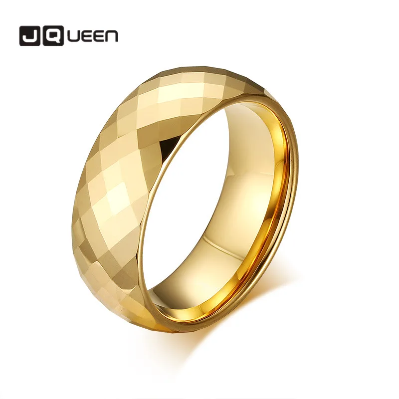 JQUEEN 8mm Tungsten Carbide Ring Wedding Band Multi-Faceted Men's Ring High Polished Domed Comfort Fit Size 7-12