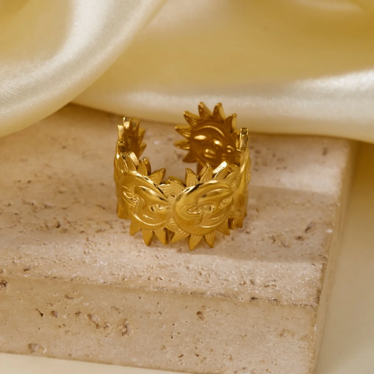 Vintage Edelstahl-Ringe mit Sonnenblumen- und Blattmuster für Damen und Herren, Punk-Mode, geometrischer Spiral-Oval-Fingerring, Schmuck – Detail 28
