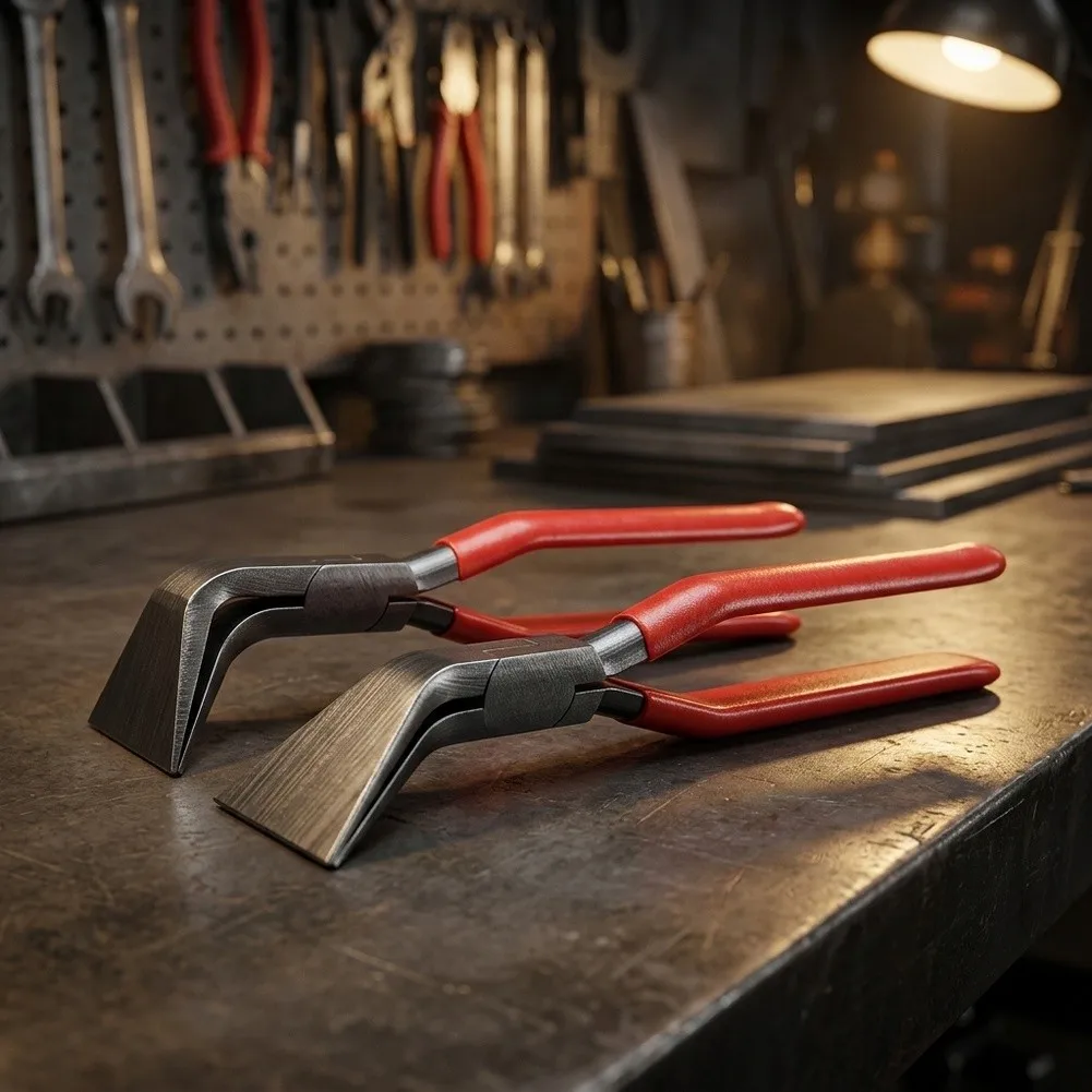 Metalworking Pliers for Edge Bending - 45 Steel Construction with Comfortable Ergonomic Handles and Plastic Coating