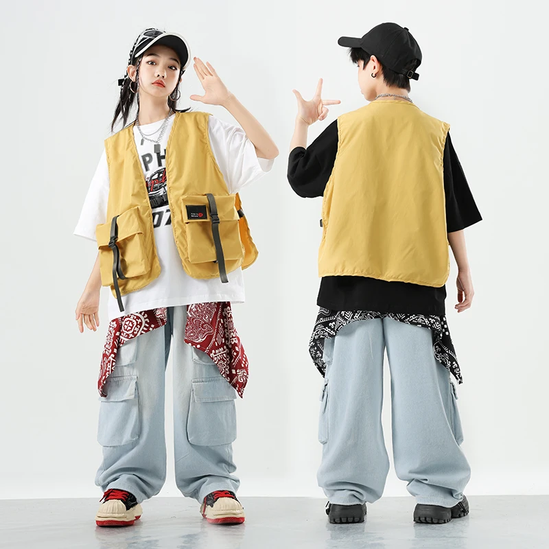 Girls K-pop Outfits Vest Loose Pants Boys Hip Hop Jazz Street Dancing Clothes Sets Children Streetwear Kids Teens Stage Costume