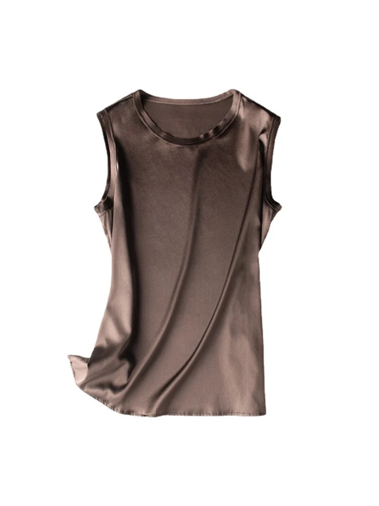 SuyaDream. Women Silk Tanks, 93%Real Silk 7%Spandex, Raw Hems, Sleeveless Chic T Shirt, 2024 Solid Summer Vests