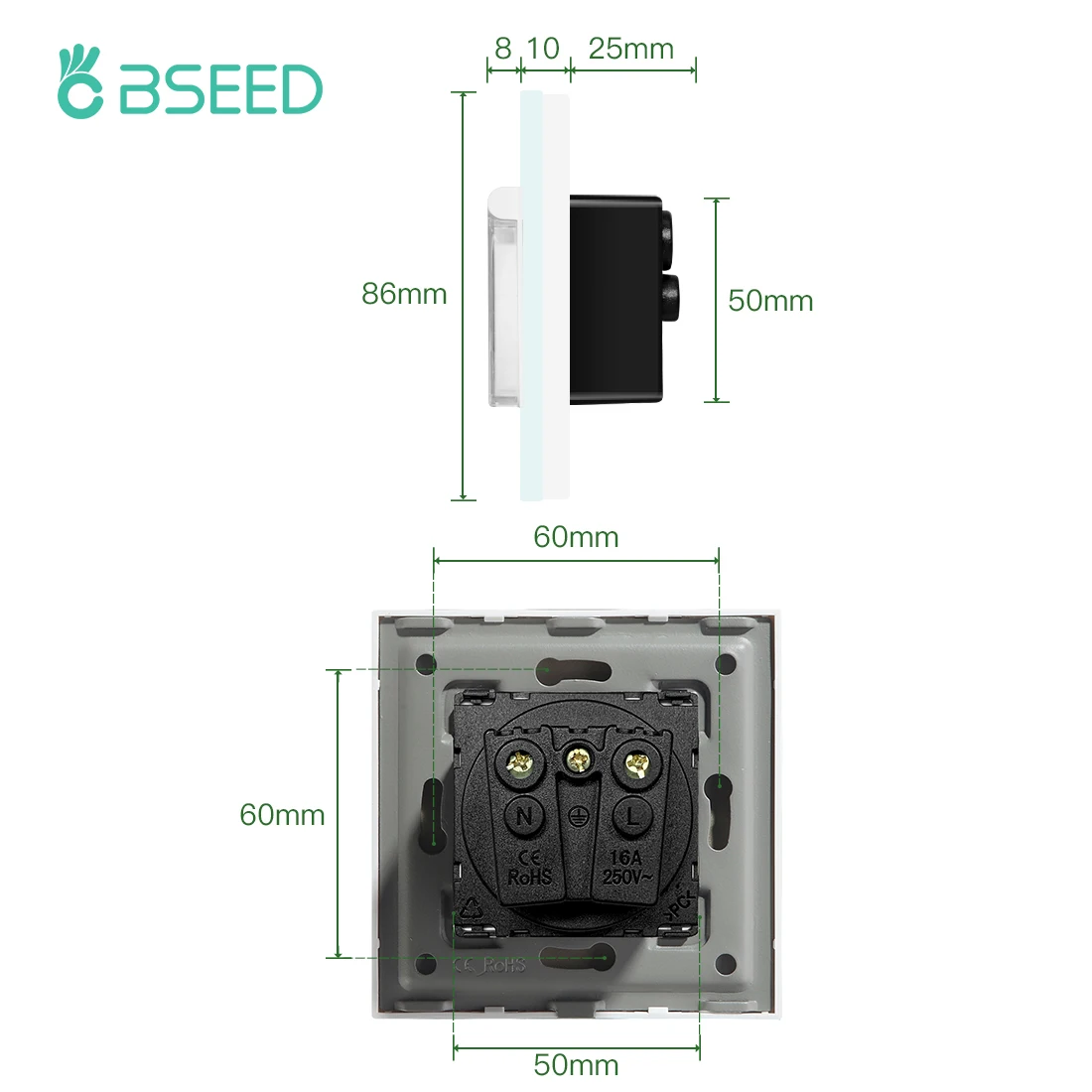 BSEED EU Standard Waterproof Sockets 16A Electric Wall Socket Outdoor Single Crystal Bathroom Double Outlet Triple Cover Sockets