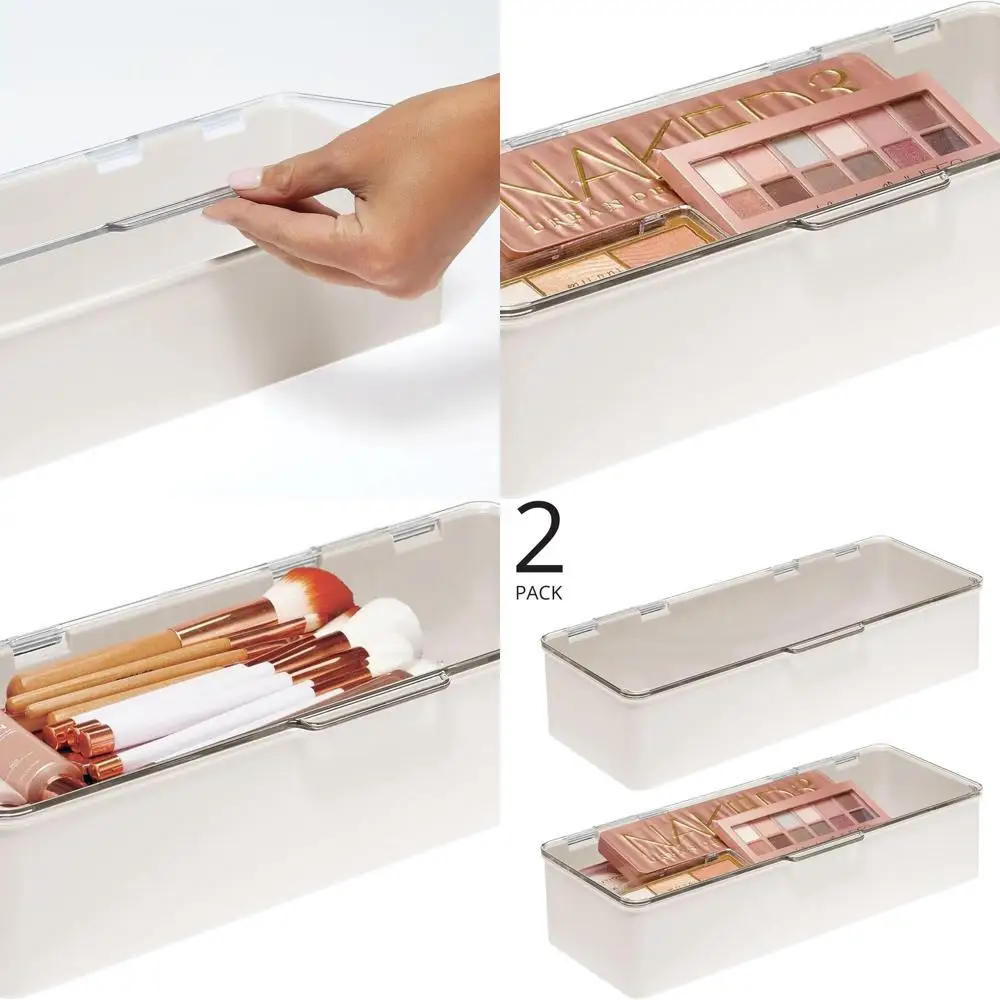 

Dual Pack Cosmetic Organizers with Hinged Lid for Bedroom and Bathroom, Ideal for Storing Masks, Palettes, Lotion, and Nail Poli