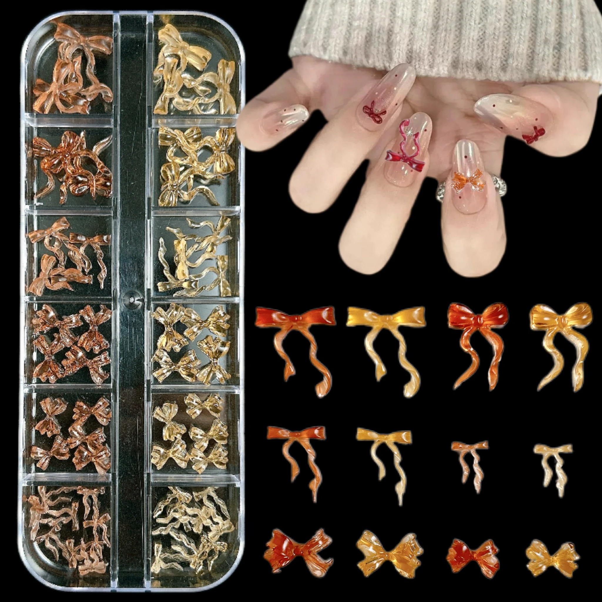 1박스 다양한 색상 미니멀리스트 리본 네일 참 반투명 젤리 리본 네일 아트 장식 DIY용