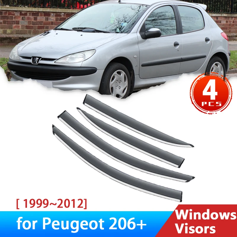 

Ветровое стекло для Peugeot 206 + 1999 ~ 2012 2001 2007 2010 аксессуары 4x Автомобильные Боковые оконные дефлекторы козырек шило отделка солнце дождь бровь