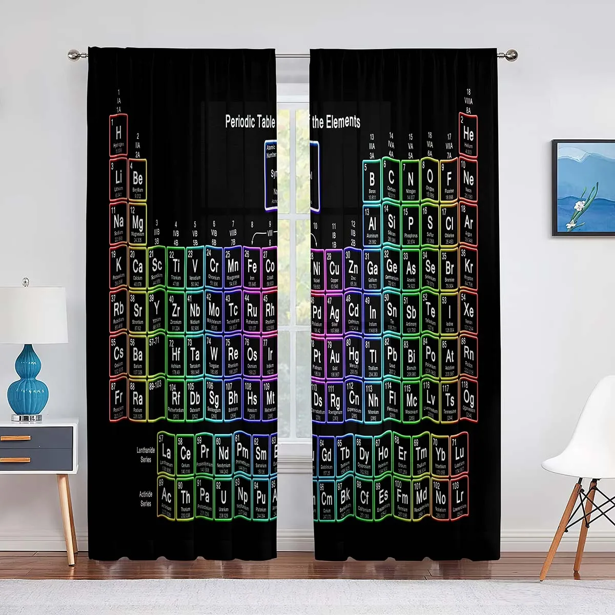 Periodic Table of Elements Sheer Voile Curtain for For Chemistry Students and Teacher Bedroom Living Room Window Tulle Curtains