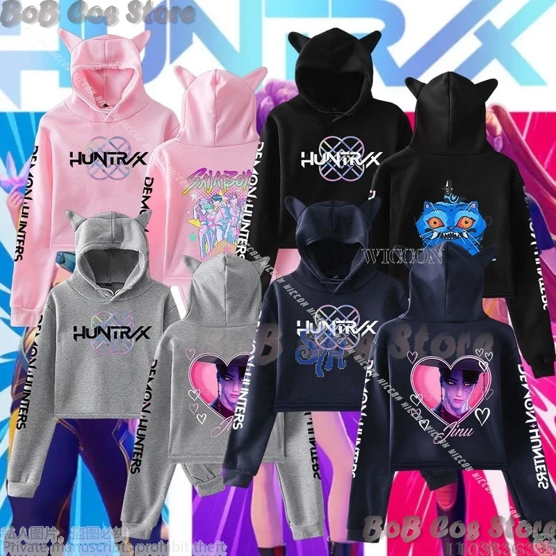 Аниме KPop Demon Косплей Huntrix Sajaboys Одежда Fanart Укороченная толстовка с капюшоном с кошачьими ушками Jirai Kei Одежда для девочек на Хэллоуин
