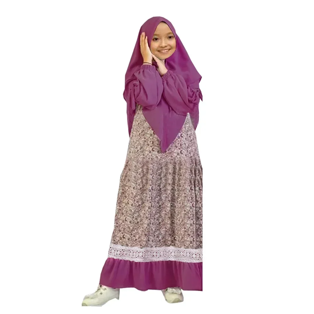2 pezzi musulmano Ramadan set bambini ragazze abiti di preghiera Hijab Abaya arabo bambini lungo Khimar abito con foulard abito caftano islamico